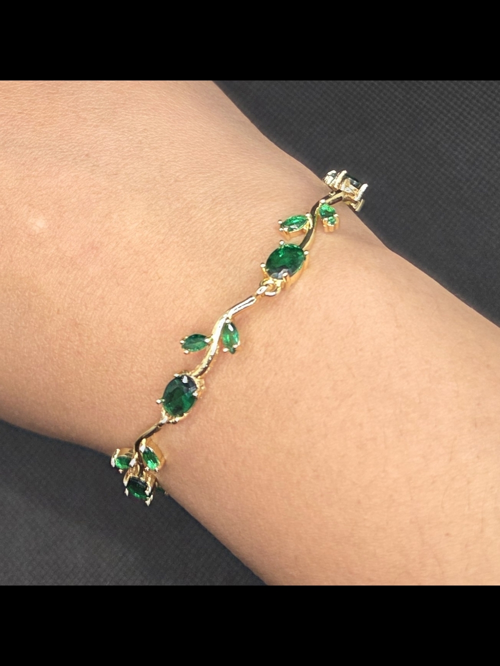 Gold Green Gemstone Leaf Bracelet
